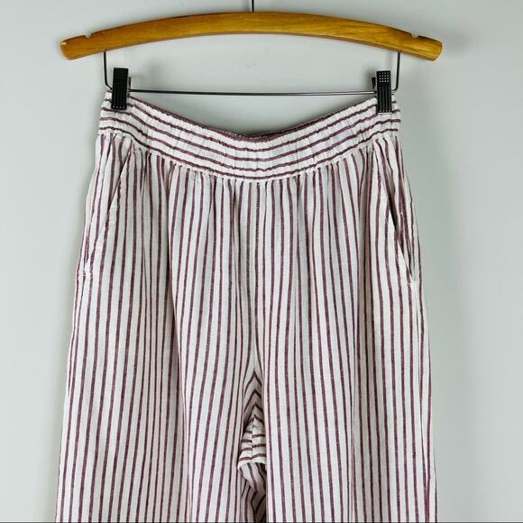 Artisan NY cream red stripe linen coastal crop wide leg boho preppy pants medium - Picture 2 of 8